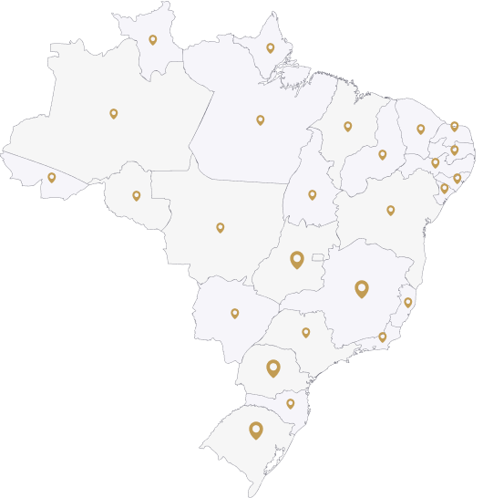 Mapa do Brasil com marcação em todos os Estados.