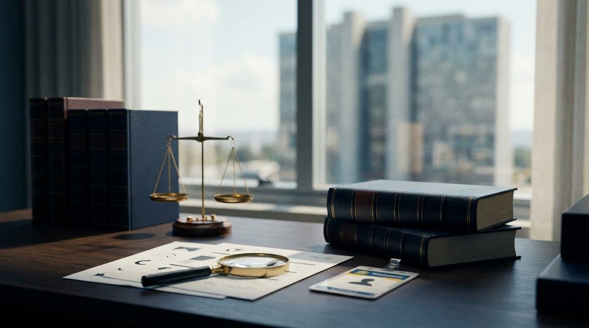 documentos legais e balança simbolizando fenotípica em contexto jurídico de concurso público