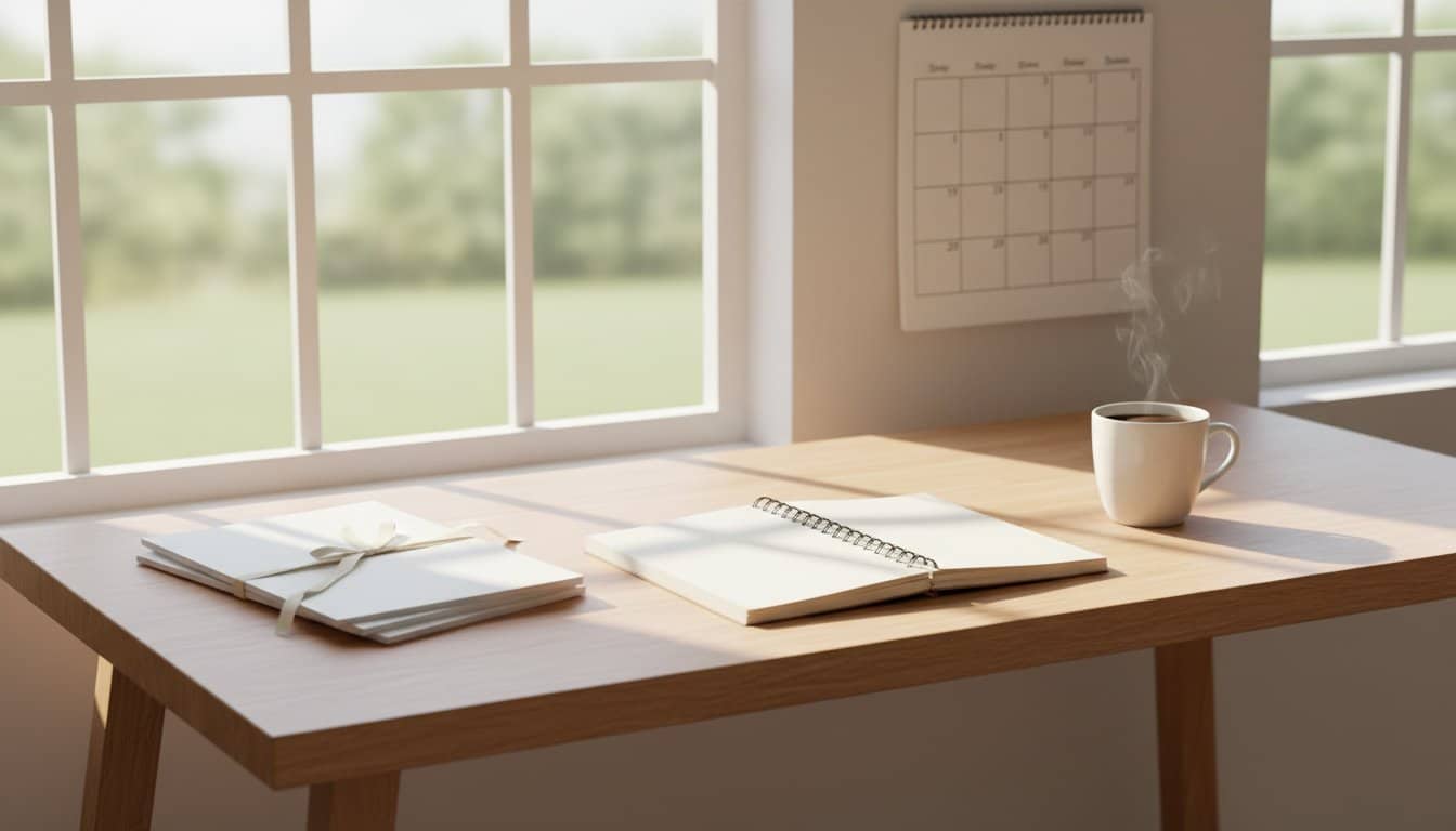 Mesa de escritório com documentos e calendário, ilustrando licença-prêmio em pecúnia para professor, PM, temporário e herdeiro