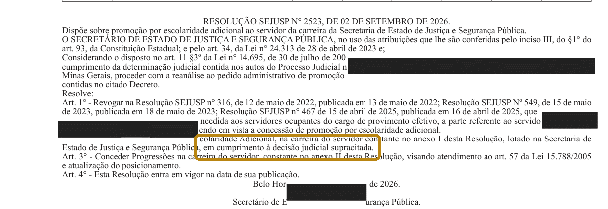 Recorte anonimizado: promoção publicada após a cobrança judicial